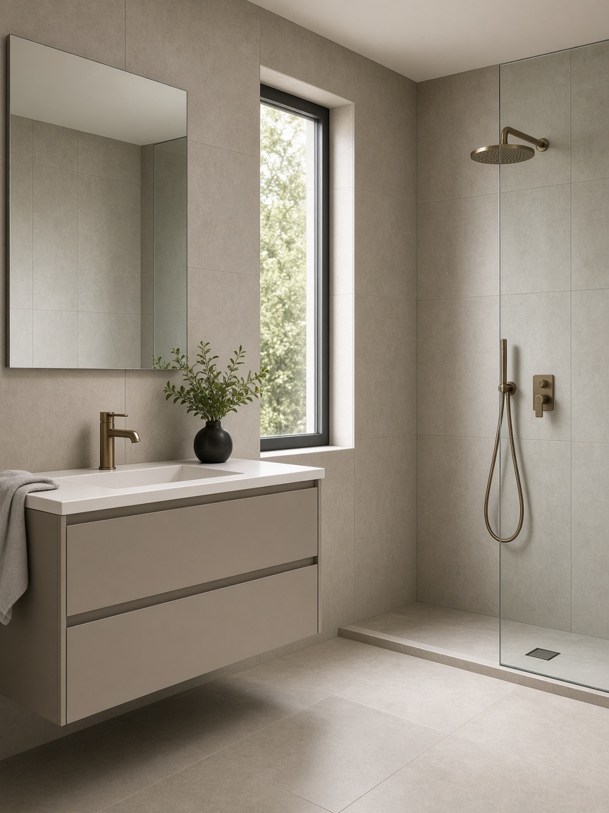 Renovated bathroom with clean tile work and soft natural light
