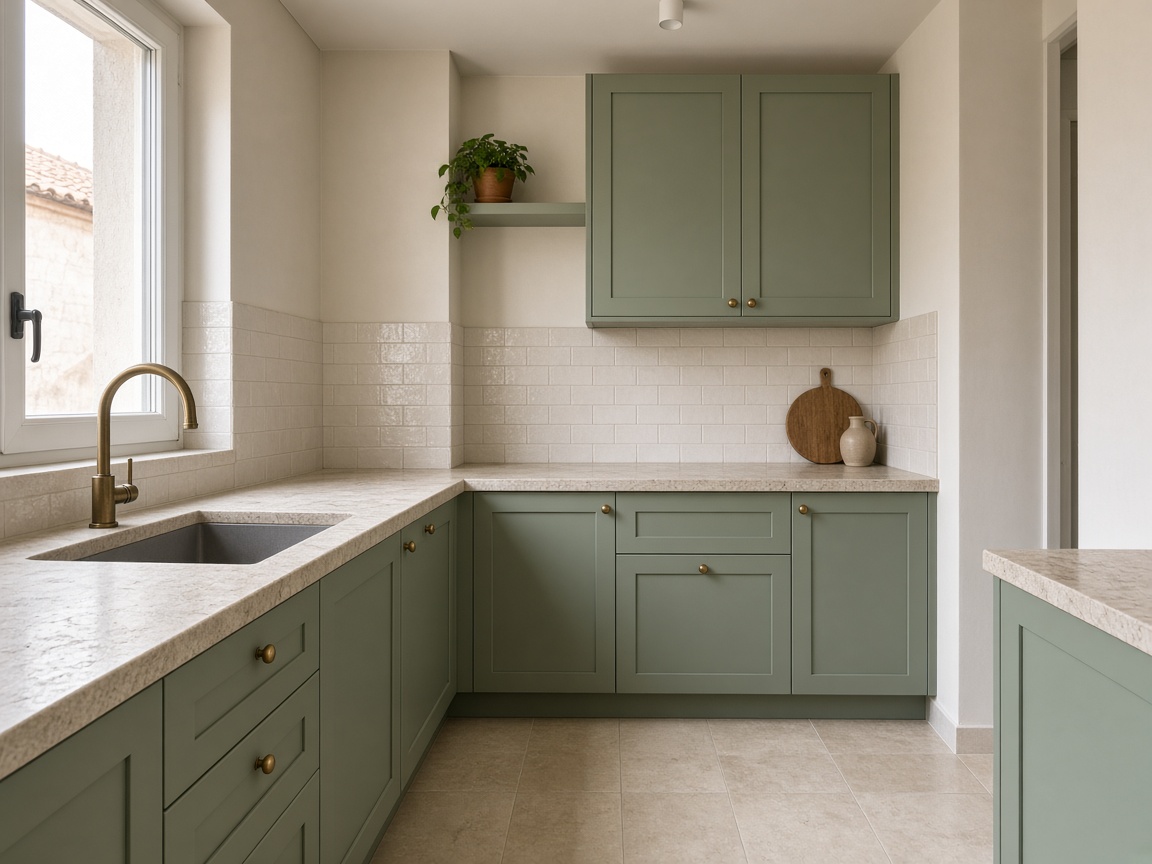 Refreshed kitchen with painted cabinets and tiled backsplash