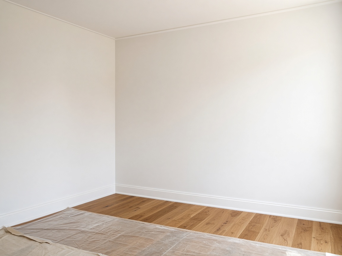 Freshly painted living room corner with crisp ceiling line